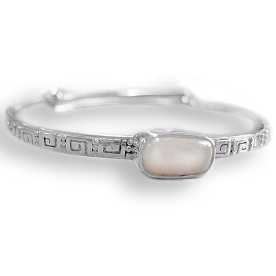 Sterling Pink Pearl Adjustable Bangle Bracelet