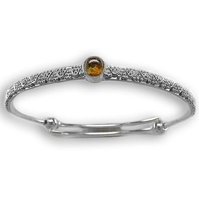 Silver Bangle Bracelet with Amber