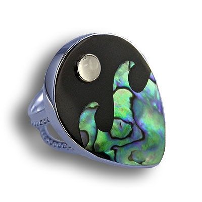 Paua Shell, Moonstone & Black Shell Ring