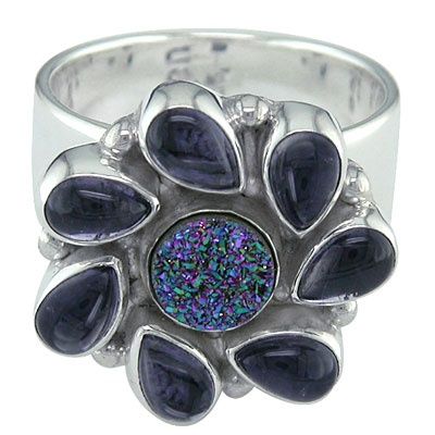 Iolite and Druzy Silver Ring