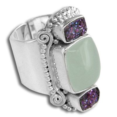 Aquamarine Druzy Sterling Silver Ring