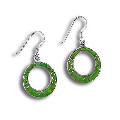 Gaspeite Inlay Hoop Dangle Earrings