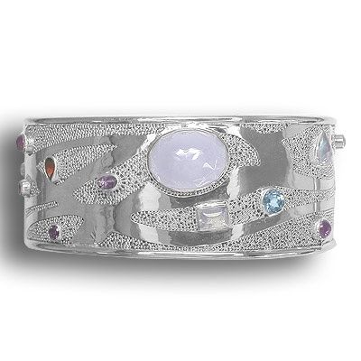 Multi-Gemstone Silver Cuff Bracelet