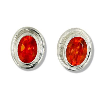 Sterling Mexican Fire Opal Oval Post Earrings