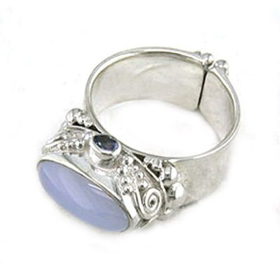 Blue Chalceodny Ring with Tanzanite