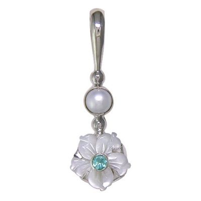 Mother of Pearl Flower Pendant with Pearl and Apatite