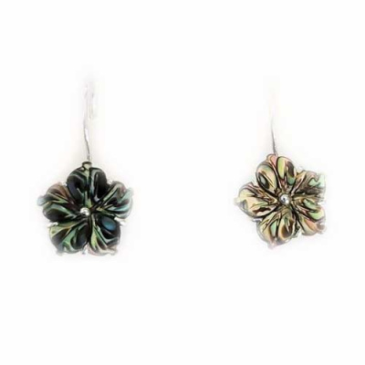 Rainbow Black Shell Carved Flower Latchback Earrings