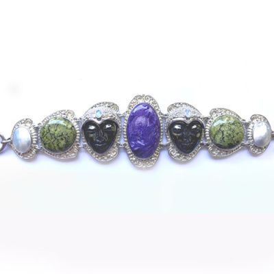 Double Hematite Goddess Bracelet with Charoite, Opal, Russian Serpentine and Mabe Pearl