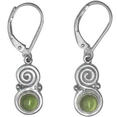 Sterling Silver Swirl and Cabochon Peridot Eurowire Earrings