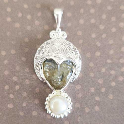 Sterling Silver One of a Kind Labradorite Goddess Pendant with Pearl