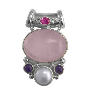 Rose Quartz Pendant with Pearl, Amethyst and Pink Tourmaline