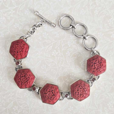 Hexagon Cinnabar & Garnet Link Bracelet