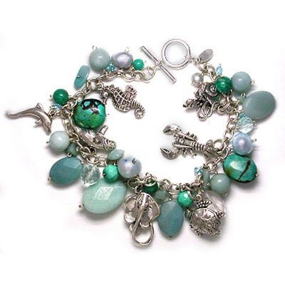Sea Life Charm Bracelet with Multi Gemstones