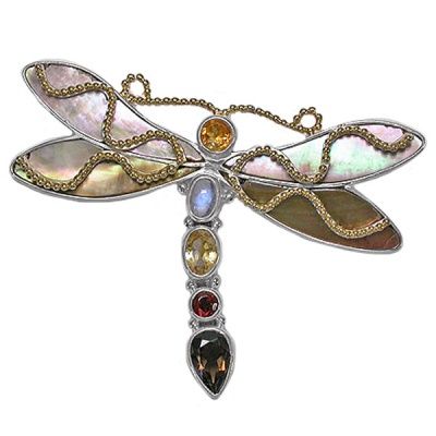 Multi-Gemstone Silver Dragonfly Pin/Pendant
