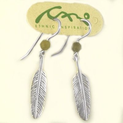 Labradorite and Silver Condor Feather Earrings from Chile