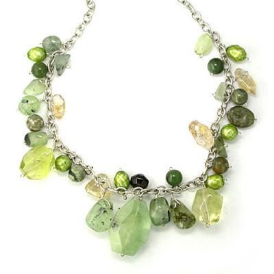 Jade, Green Pearl, Citrine, Ocean Jasper, and Moss Agate Charm Necklace