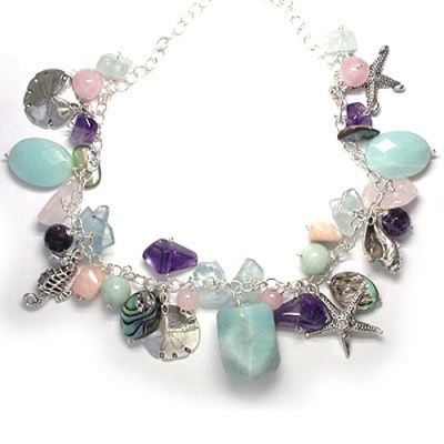 Sea Shell Charm Necklace with Multi Gemstones