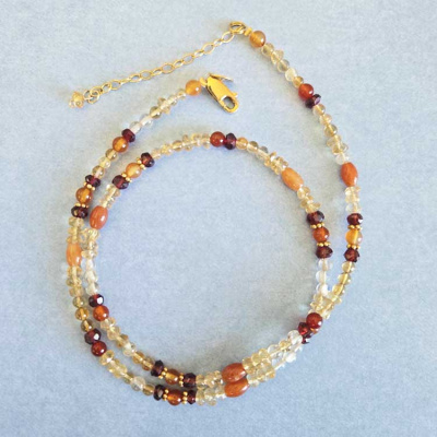 Vermeil Accented Citrine, Garnet, & Carnelian Necklace 