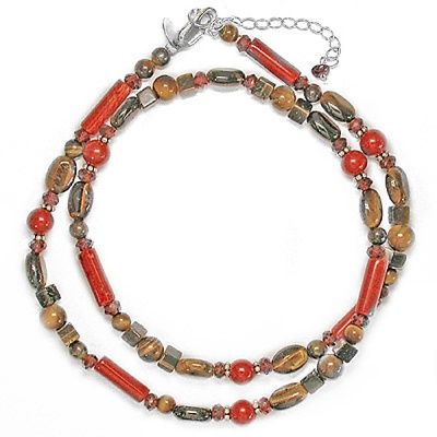 Tiger Eye, Garnet, Red Jasper Beaded Necklace