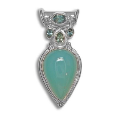 Ocean Blue Chalcedony Pendant with London and Swiss Blue Topaz and Apatite