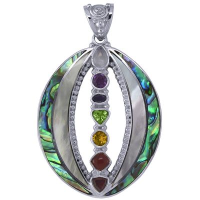 Paua Shell Multi-Gemstone Chakra Pendant