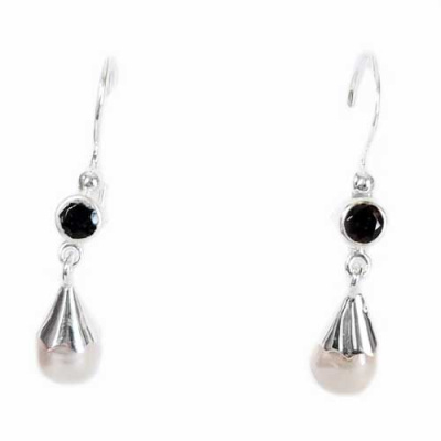 Sterling Silver Garnet and Pearl Latch Back Earrings