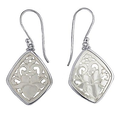 Carved Mother of Pearl Lotus Flower Earrings