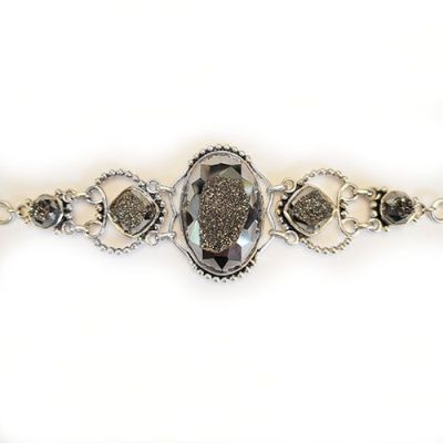 Black Diamond Window Druzy Link Bracelet