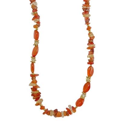 Carnelian, Citrine & Hessonite Garnet Bead Necklace 