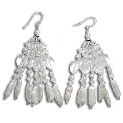 Mother of Pearl and Crystal Beaded Earrings