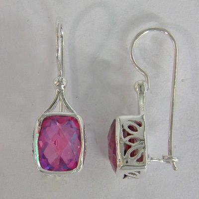Sterling Silver Rainbow Pink Quartz Latch-back Earrings