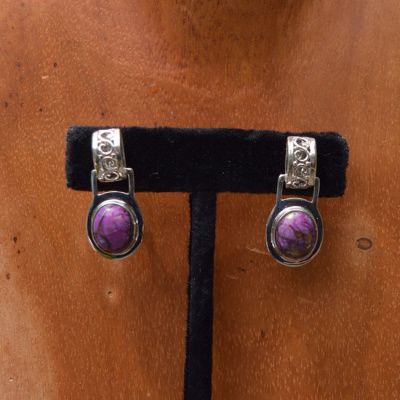 Sterling Silver Purple & Blue Reversible Turquoise Earrings
