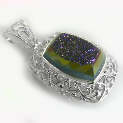 Sterling Silver Faceted Forest Window Druzy Pendant