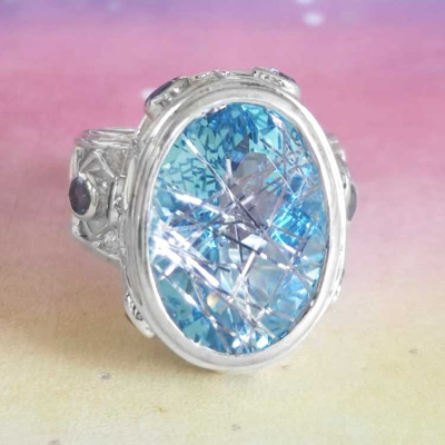Sterling Ceylon Blue Crystal Quartz Ring with Iolite