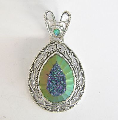 Faceted Forest Window Druzy Pendant with Caribbean Quartz