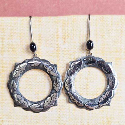 Sterling Silver Circle Cloud Dangle Earrings with Iolite