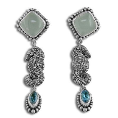 Seahorse Earrings with Aquamarine and Swiss Blue Topaz