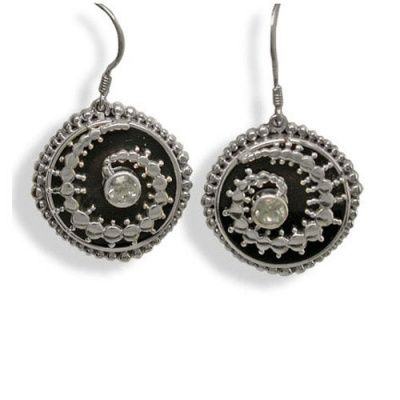 Black Shell Crop Circle Earrings with Aquamarine