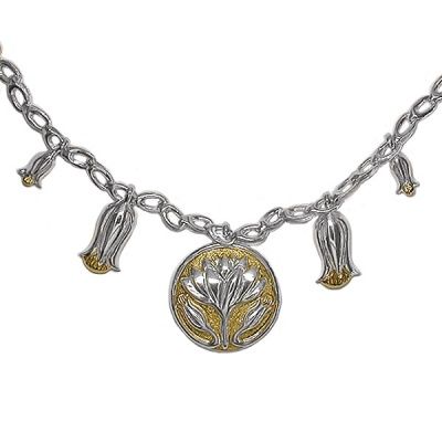 One of a Kind Repousse Lotus Necklace with Vermeil