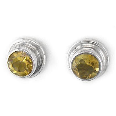Sterling Faceted Citrine Round Post Earrings