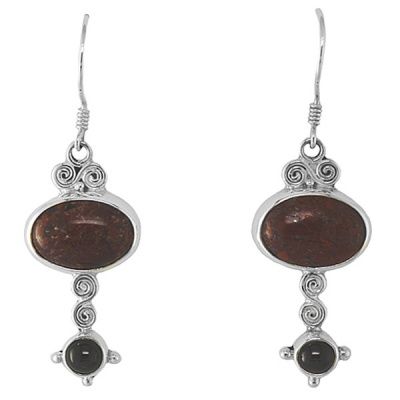 Brecciated Jasper and Black Star Sterling Silver Earrings