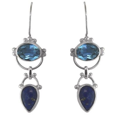 Blue Topaz and Lapis Dangle Earrings
