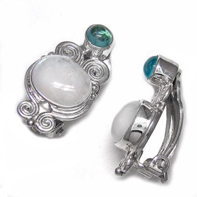 Rainbow Moonstone & Apatite Clip Earrings