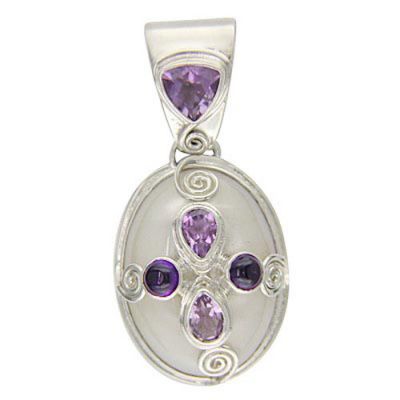 Mother of Pearl Pendant with Faceted & Cabochon Amethyst 