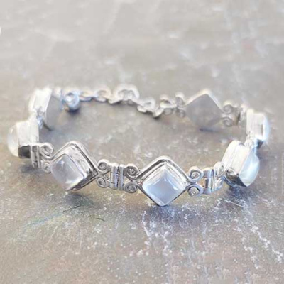 Sterling Silver Moonstone Link Bracelet 7.5"