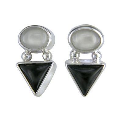 Moonstone and Onyx Post Earrings