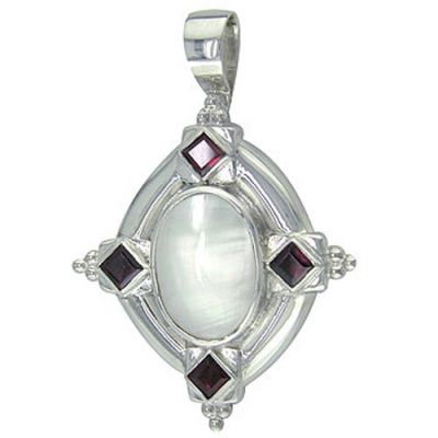 Mabe Pearl and Garnet Pendant with 18" chain