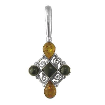 Amber, Onyx & Black Star Diopside Pendant