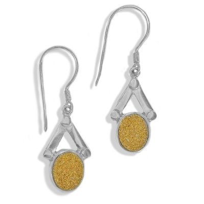 Gold Druzy Oval Dangle Earrings
