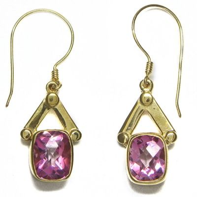 Pink Topaz 22k Vermeil Dangle Earrings